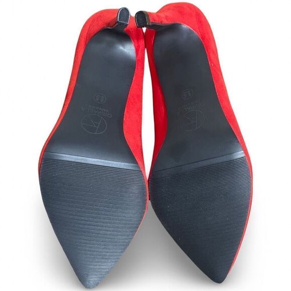 ORIPALLA Stiletto High Heels Pumps, 4” Heel, Pointed Toe, Red Suede, Size 8.5 - Picture 8 of 10